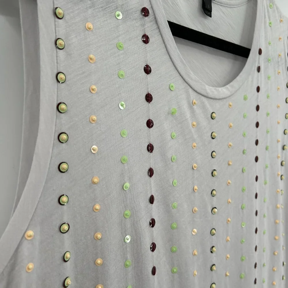 J. CREW *FLAWED* Light Gray Sequin Beaded Burnout Tank Top Shirt Size Large